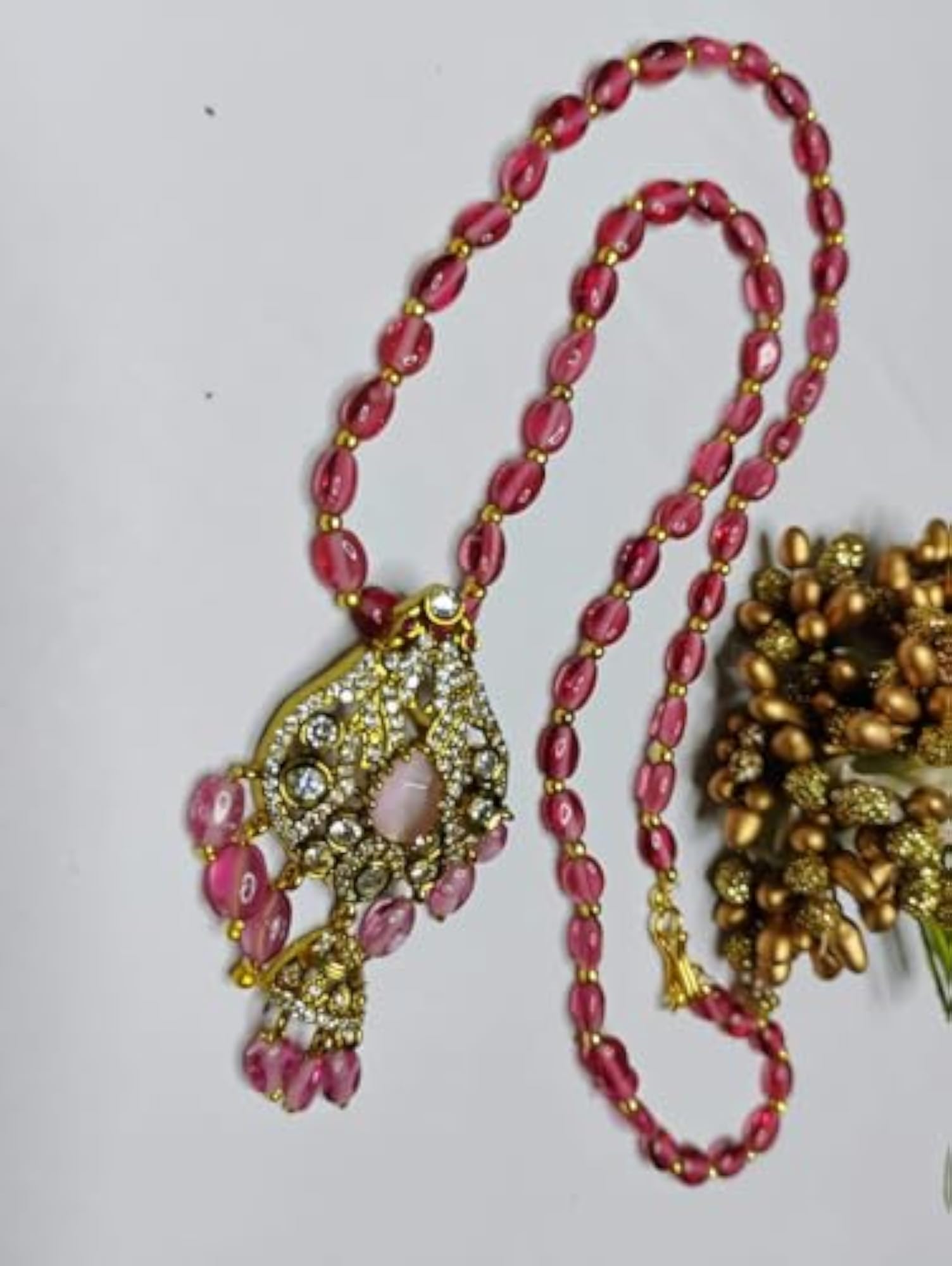 Women's Turkish Pink Bead Jewelry with Golden Pendant